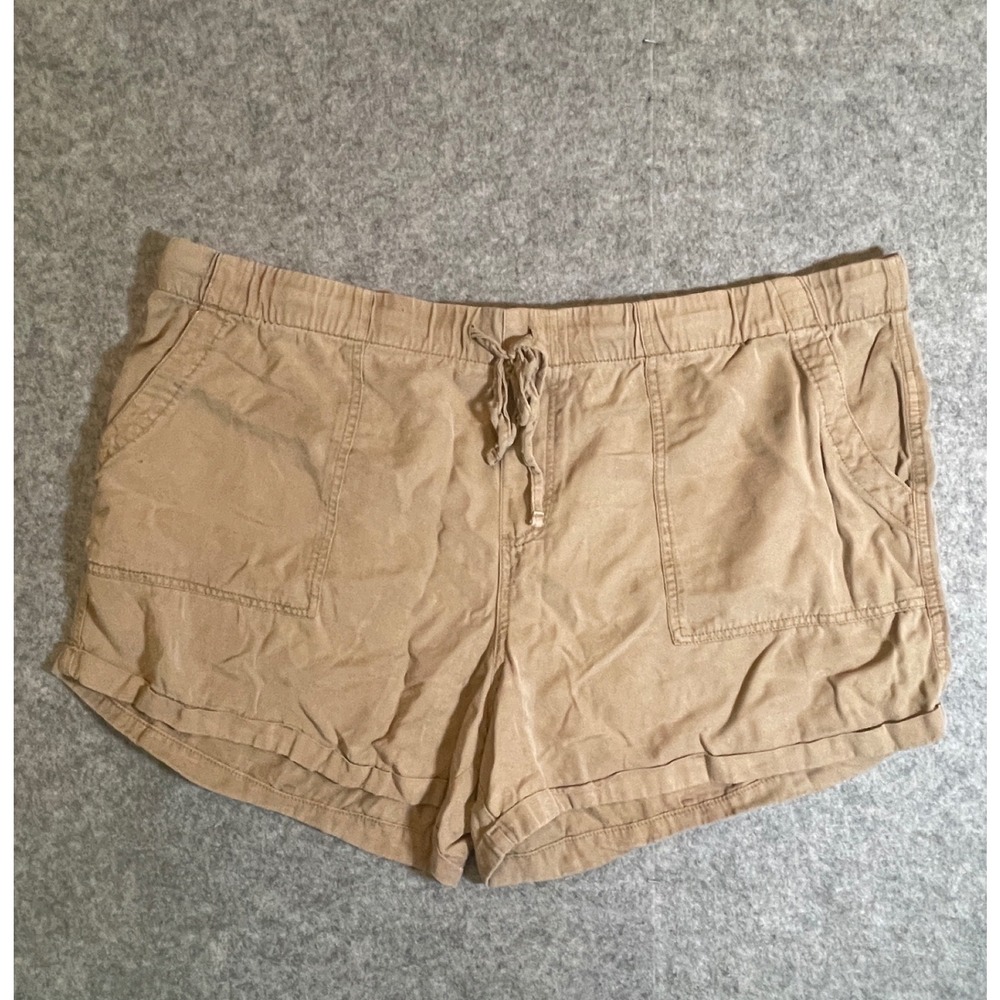 Gap Khaki Tan Lyocell Pull On Drawstring Shorts XXL Womens Elastic Waist Pockets